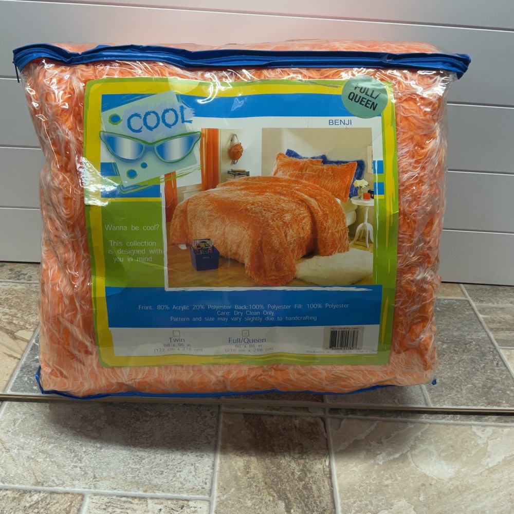 Benji Cool Orange Shaggy Faux Fur Comforter Full Queen 86x86 PQ1138OR